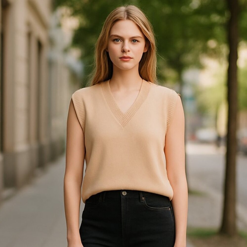 NWT ZARA OVERSIZED SUPER SOFT KNIT VEST BEIGE SMALL